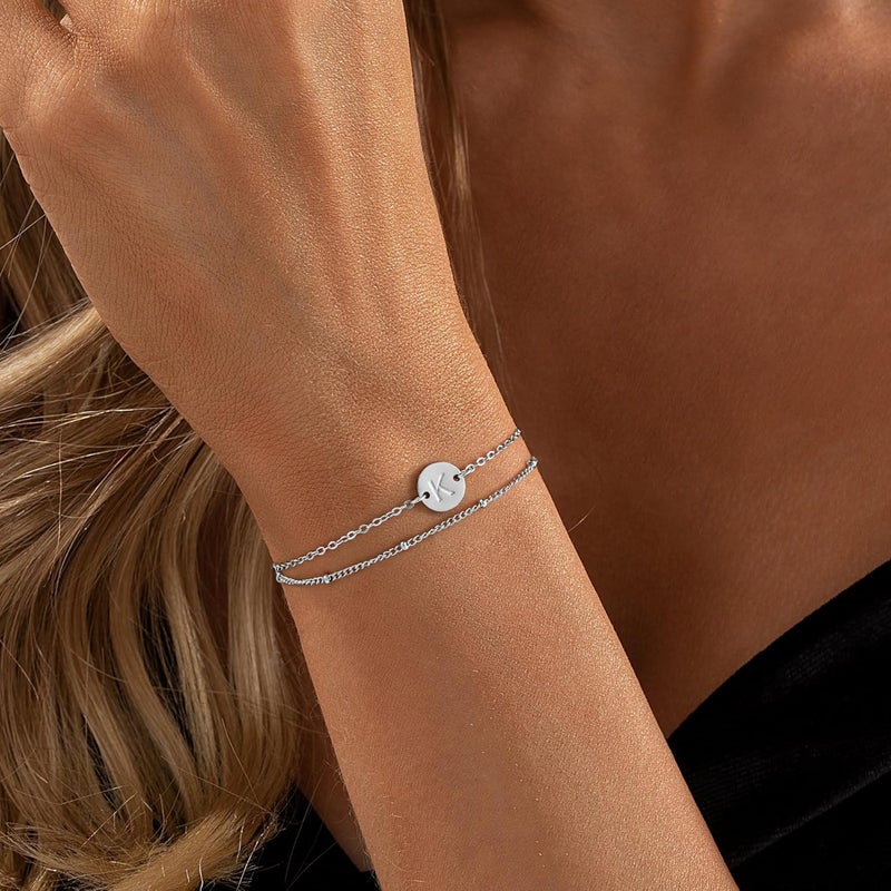 MONOZO Gold Bracelets for Women Girls Jewelry Gifts - Dainty 18K Gold Plated Disc Monogram Letter A-Z Initial Bracelets for Women Trendy Personalized Letter Bracelet Birthday Valentine Gifts for Her - Image 5